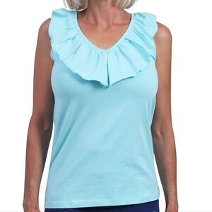 Ana Clare Ruffle Sleeveless Top, Aqua, Size Small